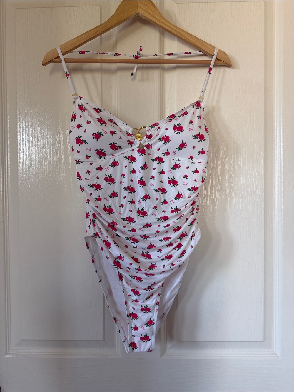Floral Ruched White & Pink One-Piece Swimsuit